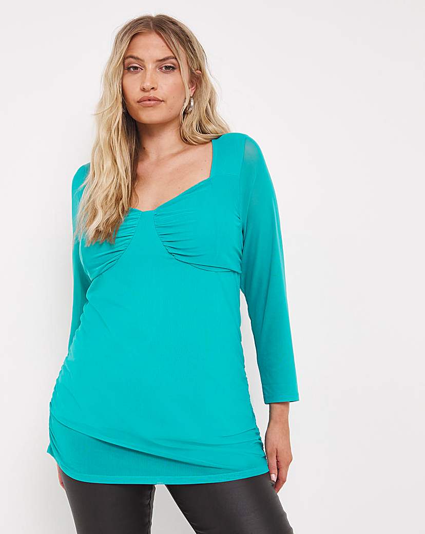 Mesh Ruched Milkmaid Top