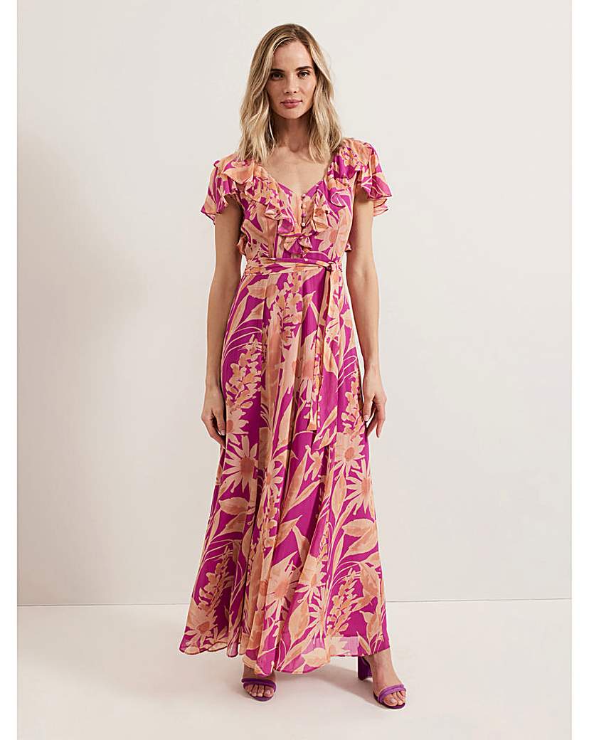 Phase Eight Dinara Printed Frill Detail Maxi Dress