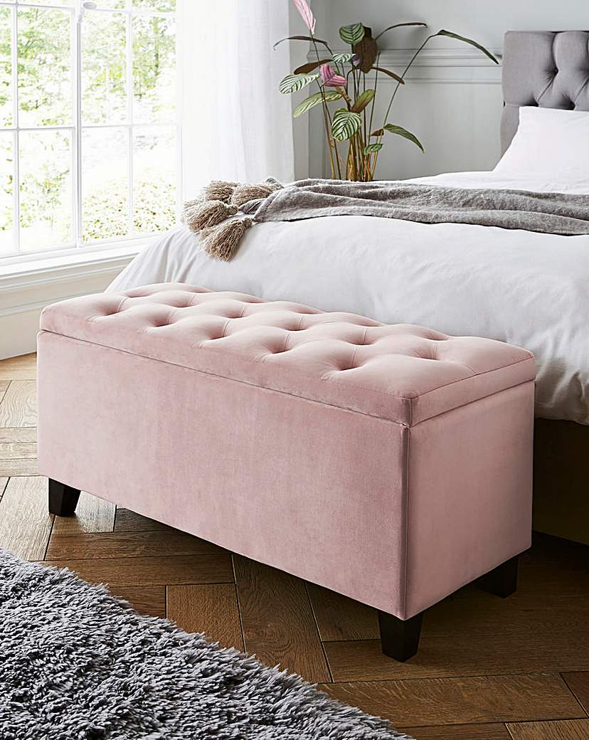 Freya Velvet Storage Ottoman - Blush