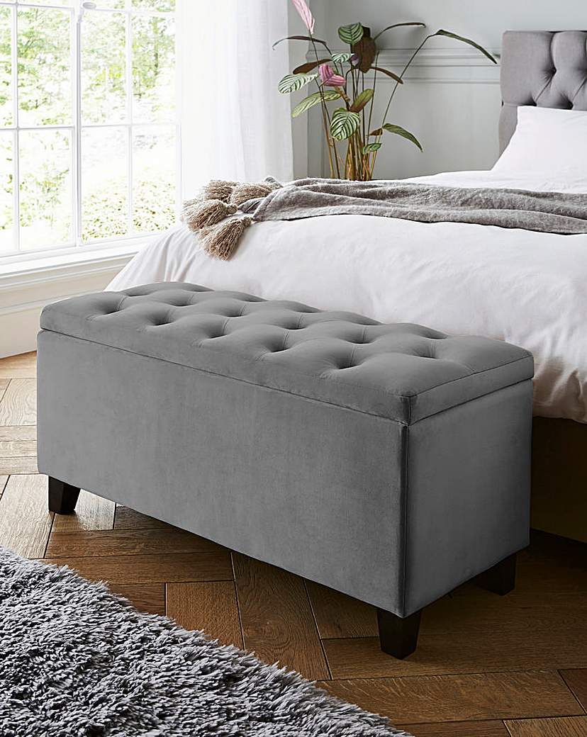 Freya Velvet Storage Ottoman - Charcoal