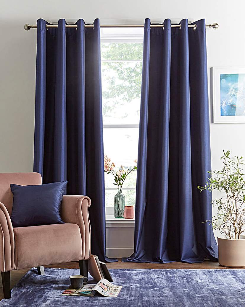 Faux Silk Blackout Curtains - Navy