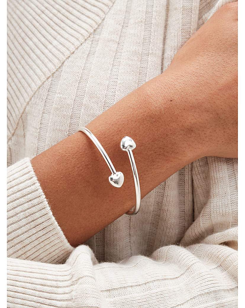Simply Silver 925 Polished Heart Cuff - Silver