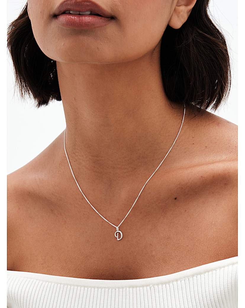 simply silver 925 cz initial pendant - d