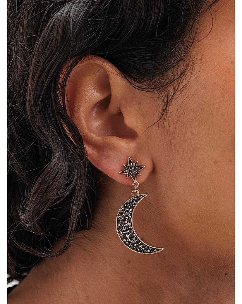 Mood Gold Black Star And Moon Earrings