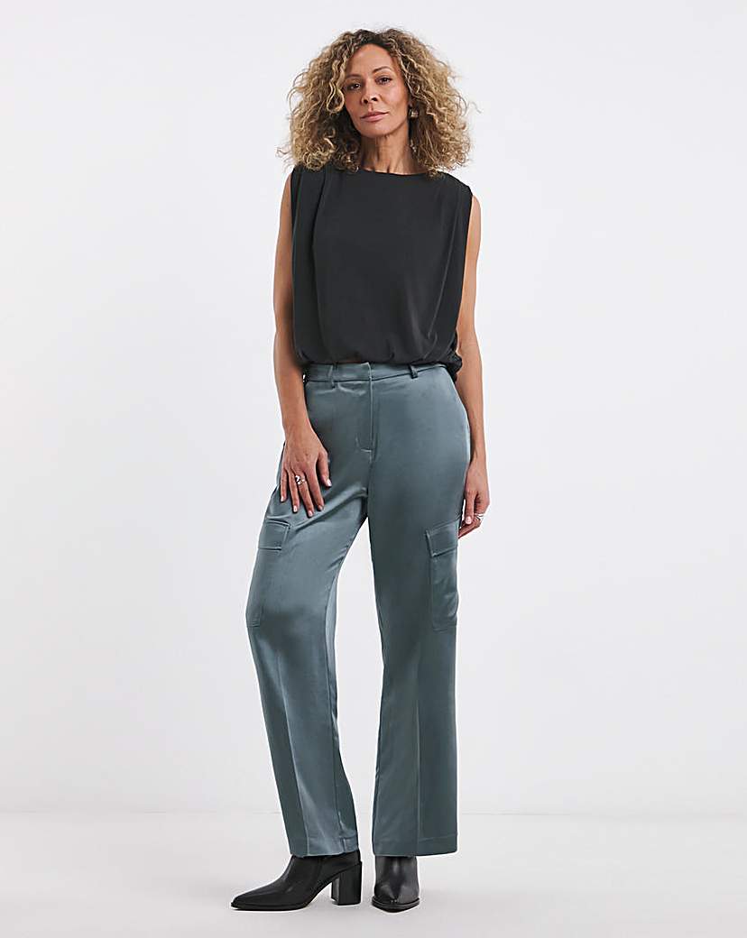 Satin Cargo Straight Trousers