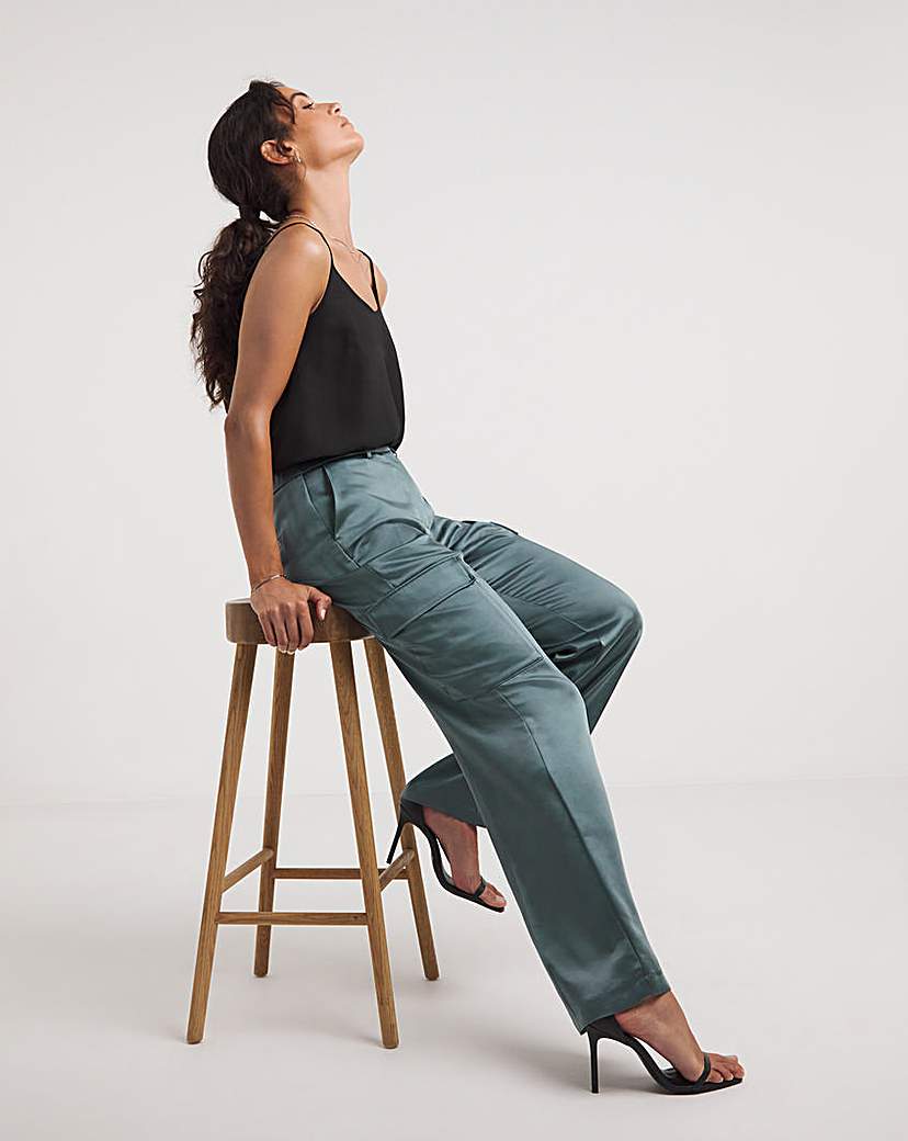 Satin Cargo Straight Trousers