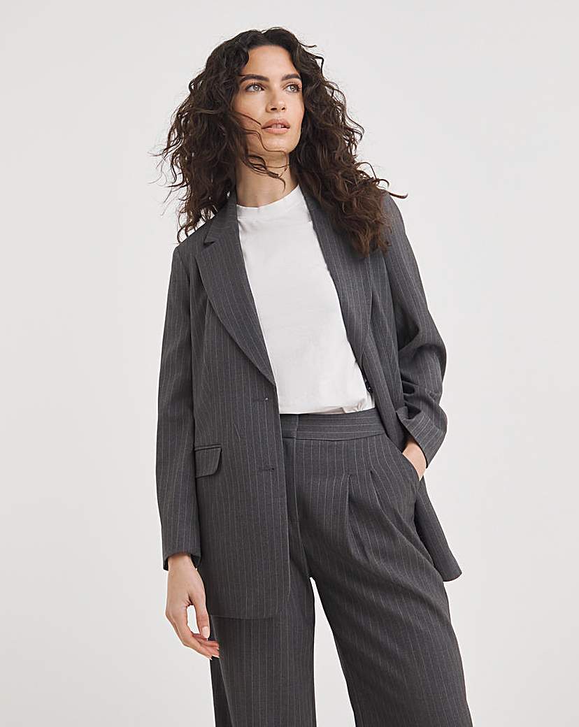 Grey Pinstripe Relaxed Blazer