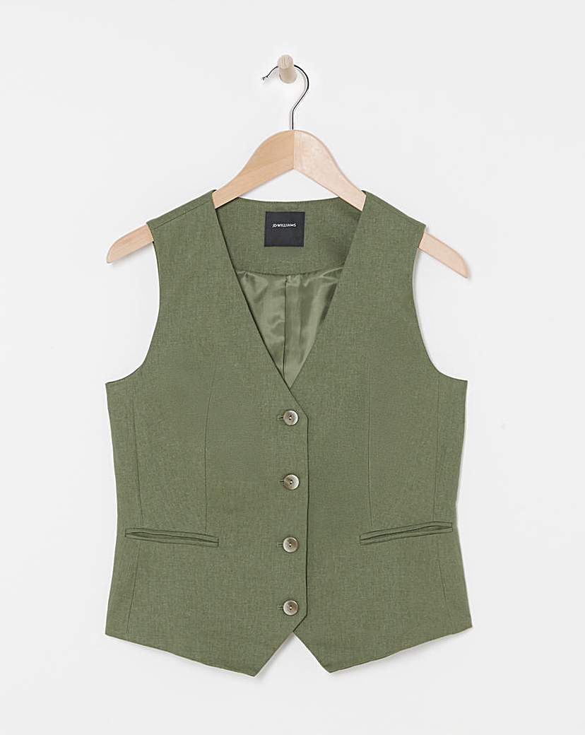 Linen Button Front Waistcoat Olive Green JD …