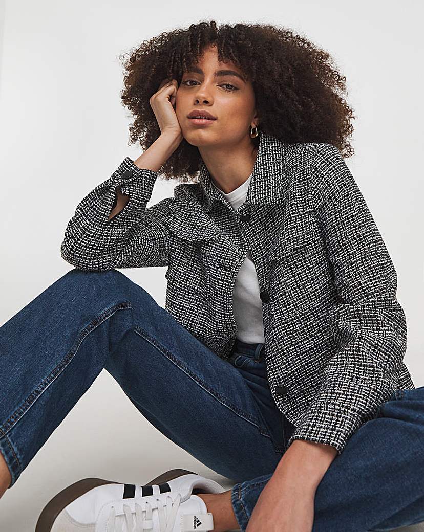 Mono Check Cropped Patch Pocket Jacket