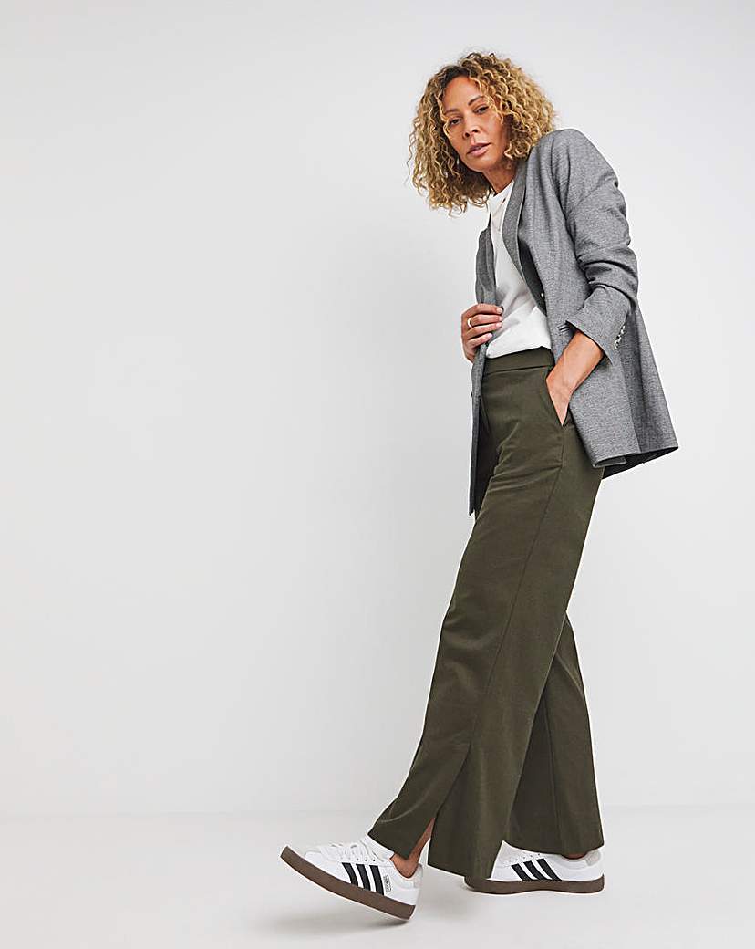 Olive Split Hem Straight Leg Trousers