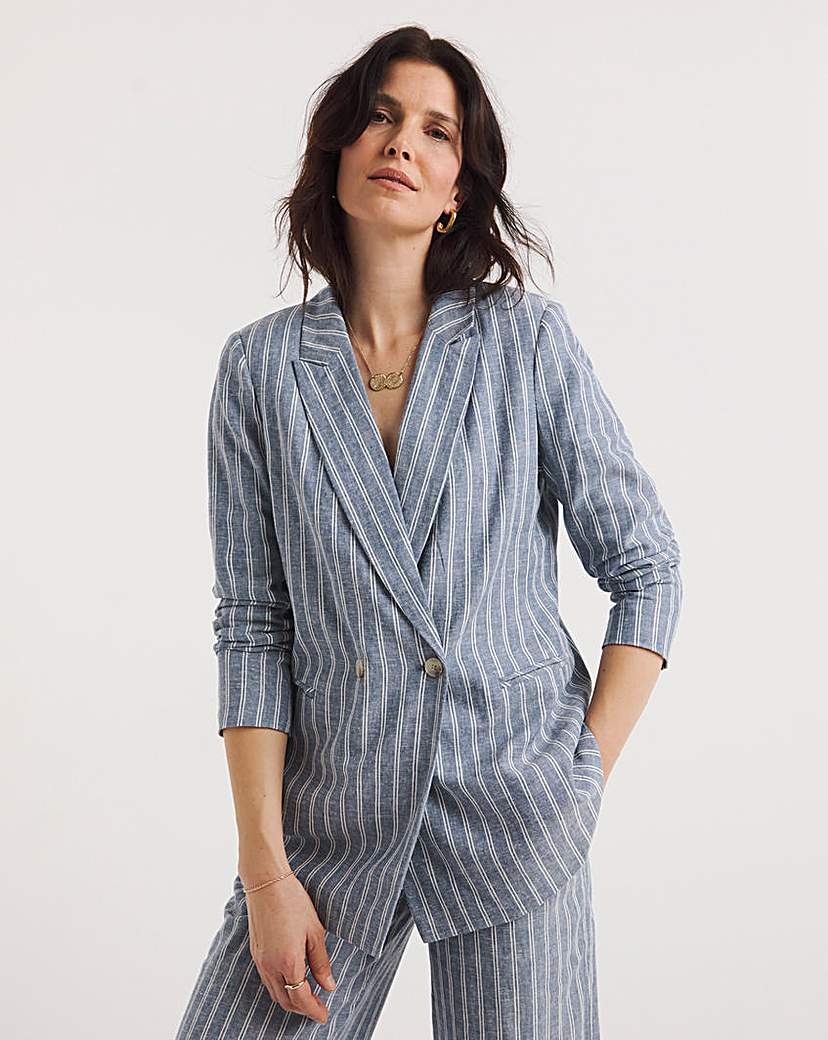 Blue Stripe Linen Double Breasted Blazer