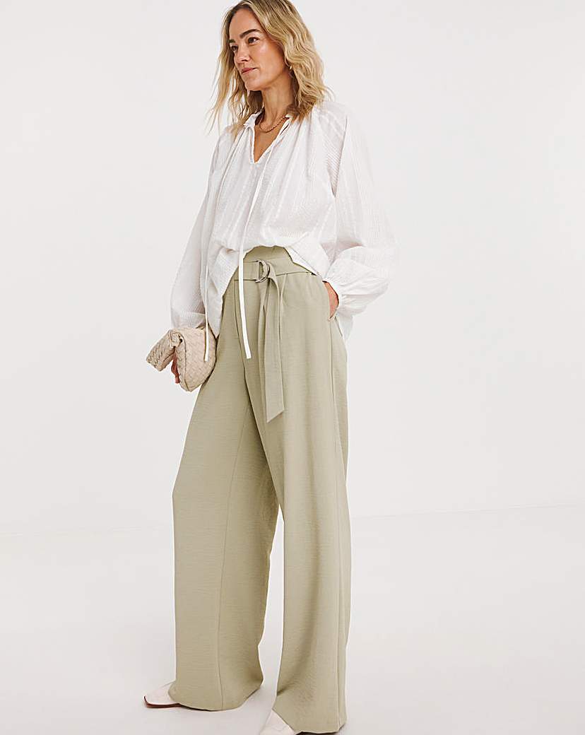 Textured Wide Leg Belted Trouser