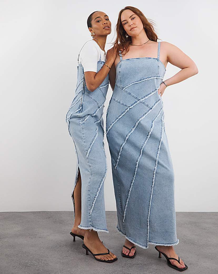 Light Blue Seamed Column Maxi Dress