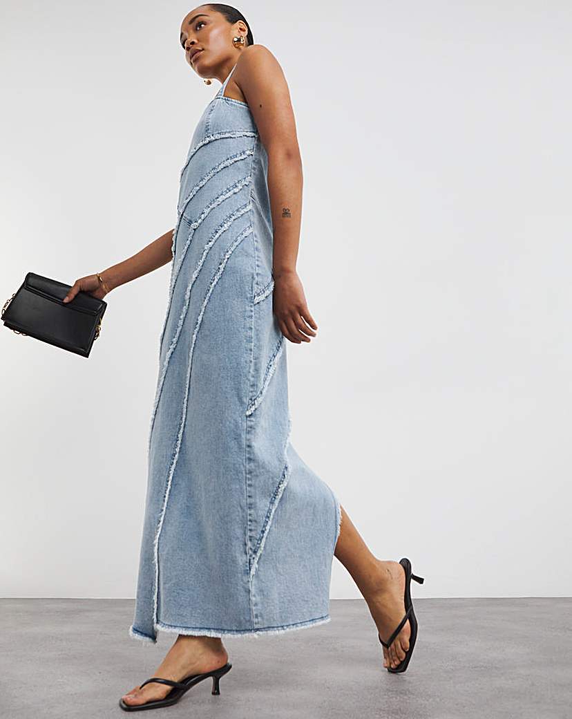 Light Blue Seamed Column Maxi Dress