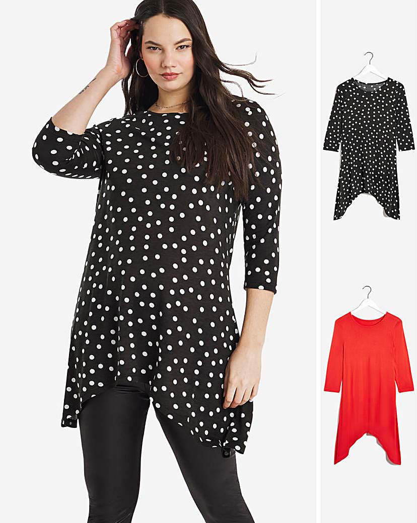 Pack 2 Hanky Hem Tunic Long Sleeve