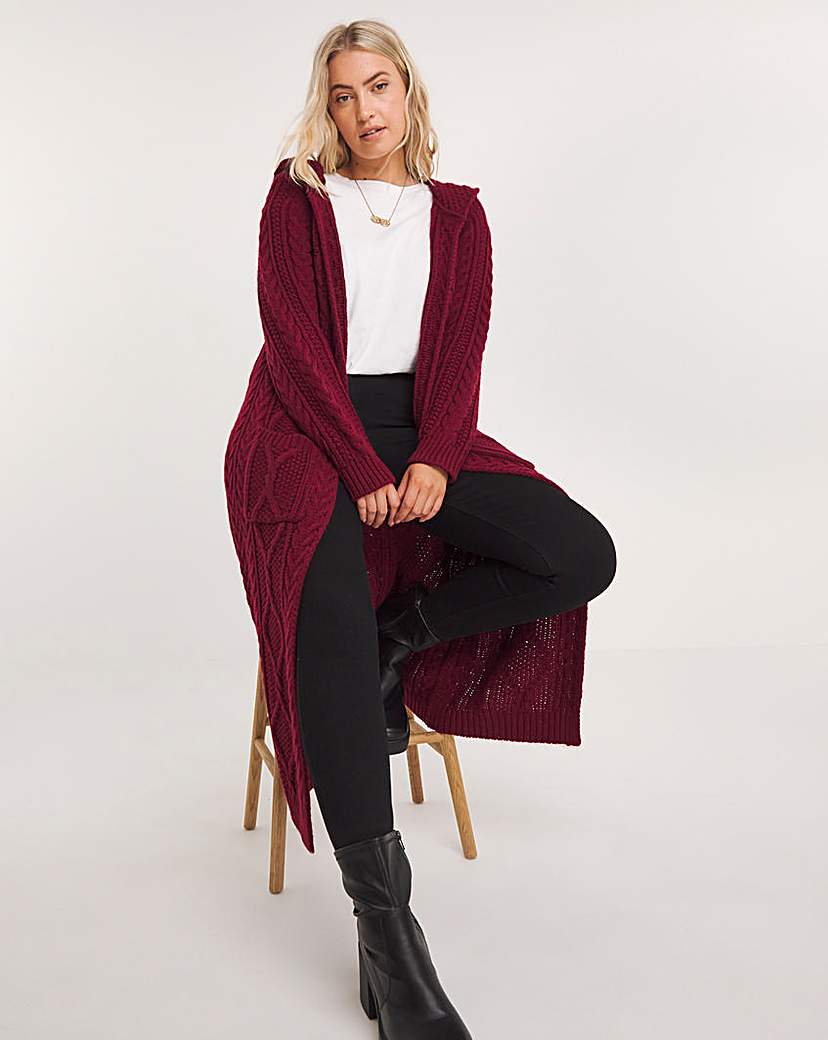 Joe Browns Red Captivating Cable Knit Hooded Cardigan Simply Be