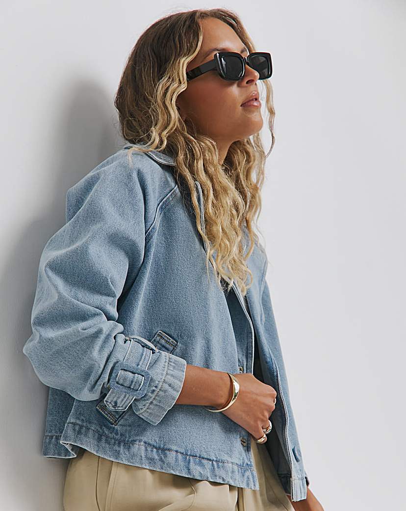 Light Wash Denim Cropped Trench