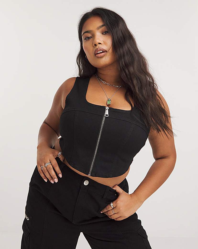 Black Zip Through Corset - Black
