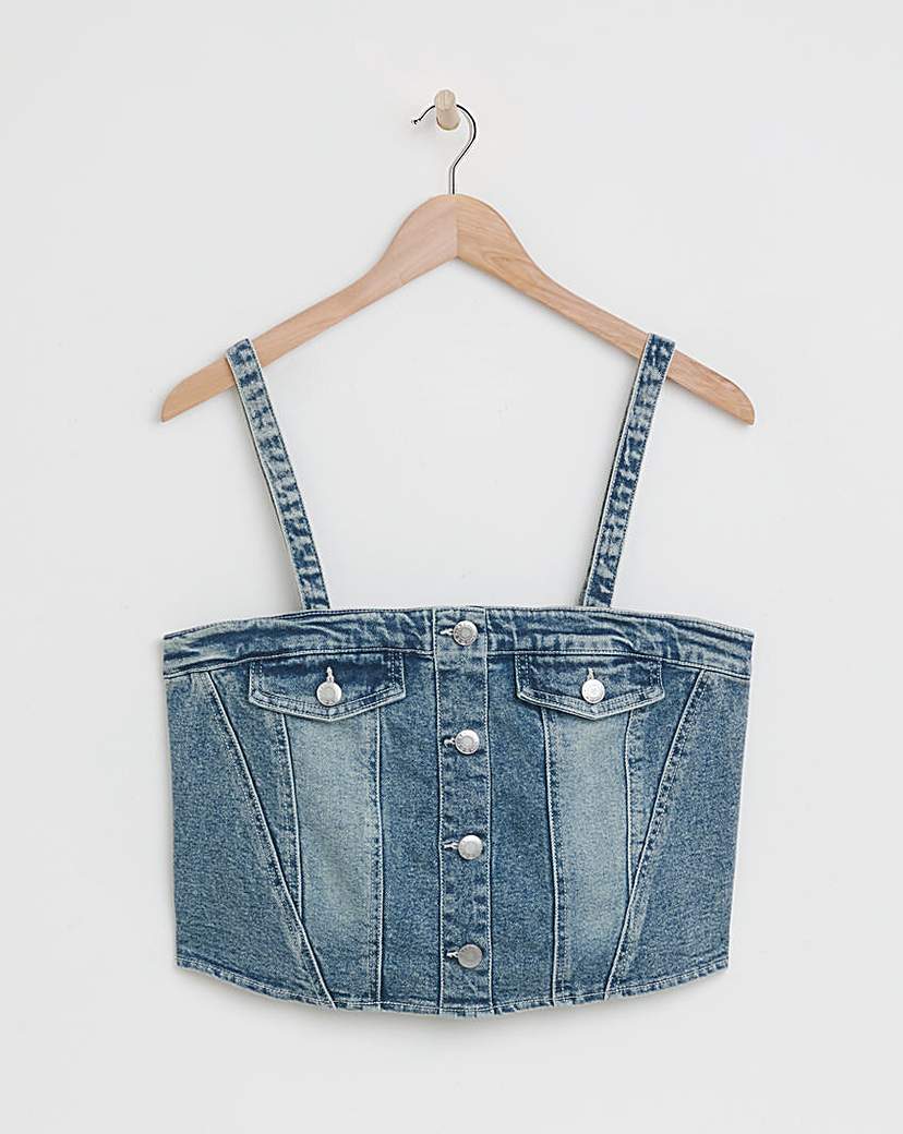 Dark Wash Seamed Detail Denim Corset