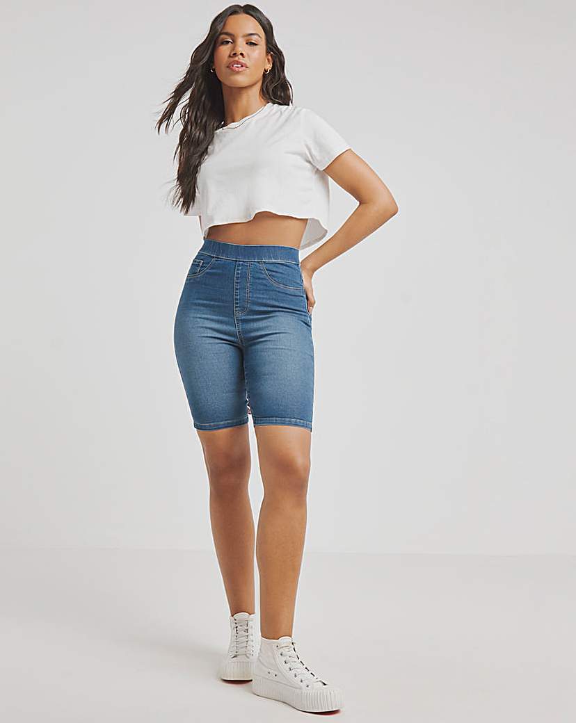 Mid Blue Pull On Denim Cycling Shorts