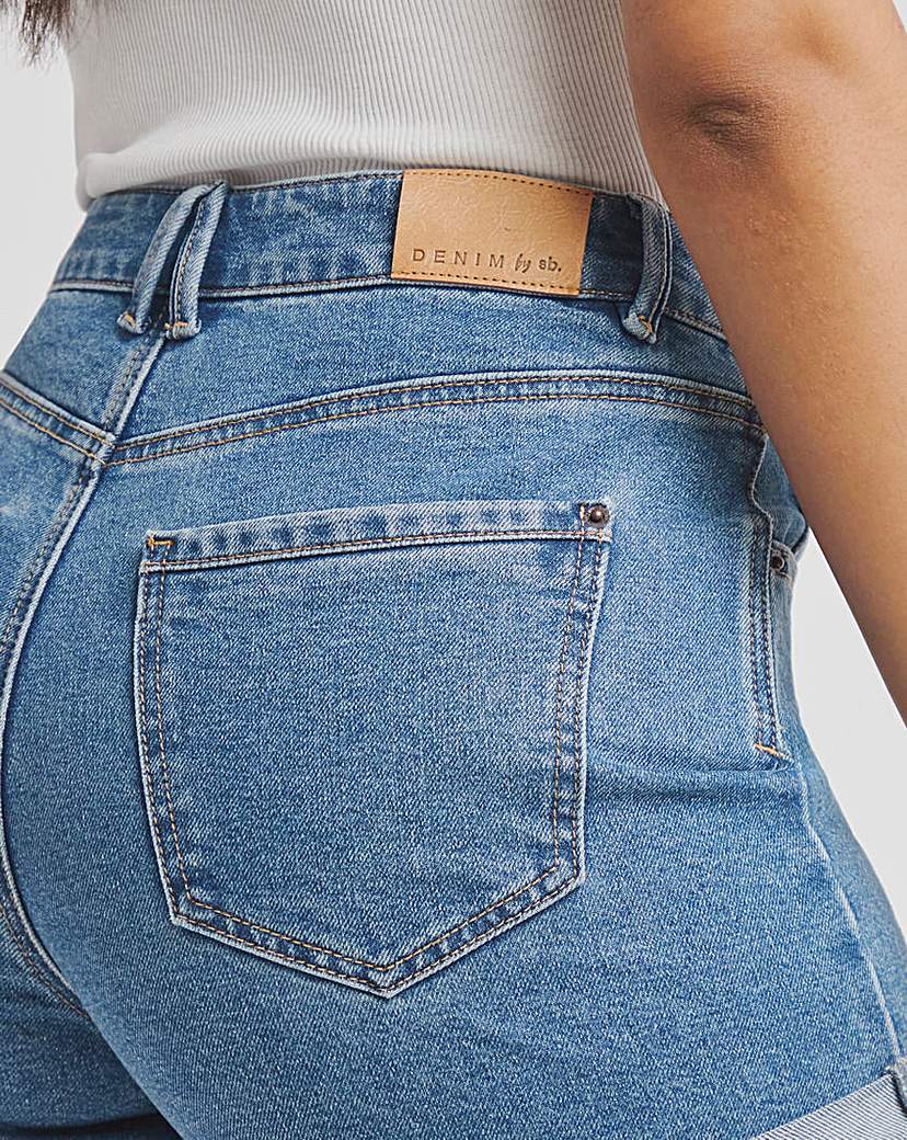 Mid Blue Roll Hem Mom Short