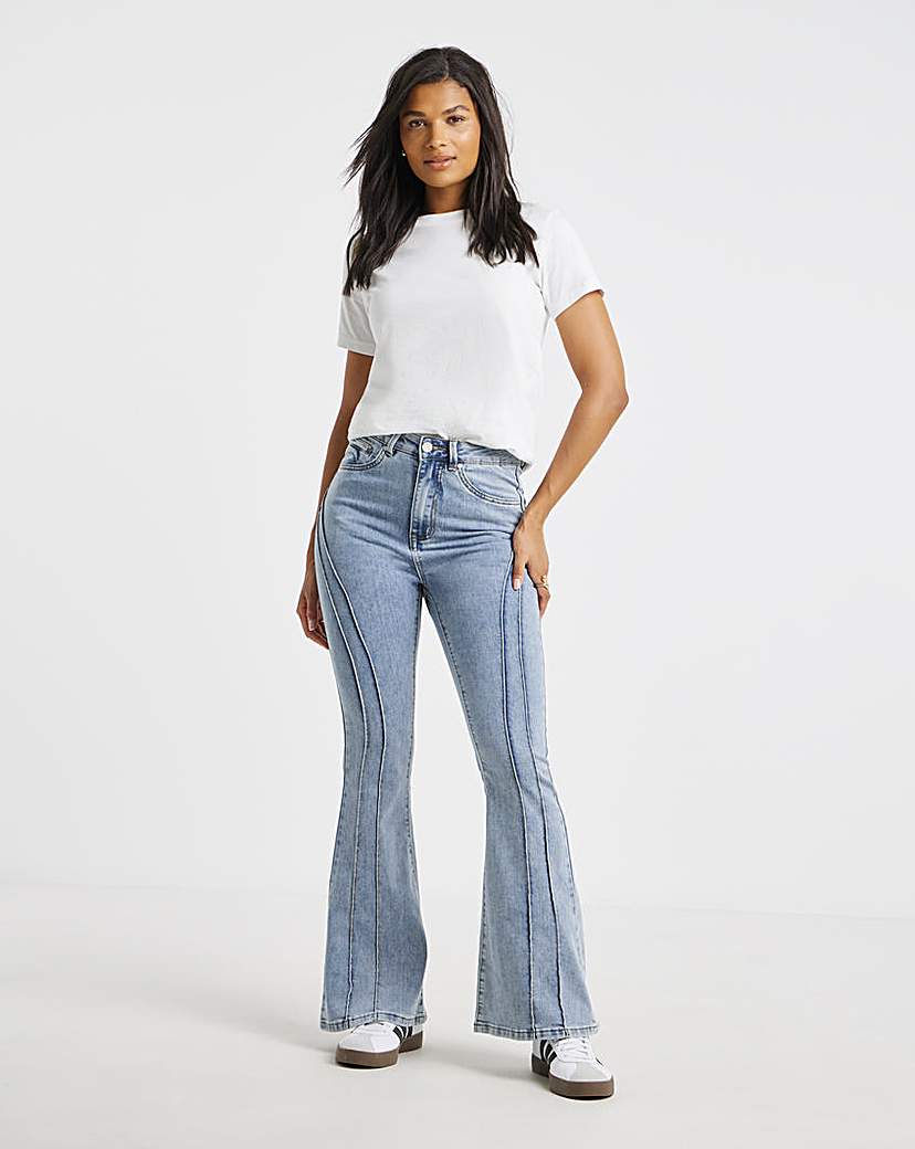 Light Wash Seam Detail Flared Jean
