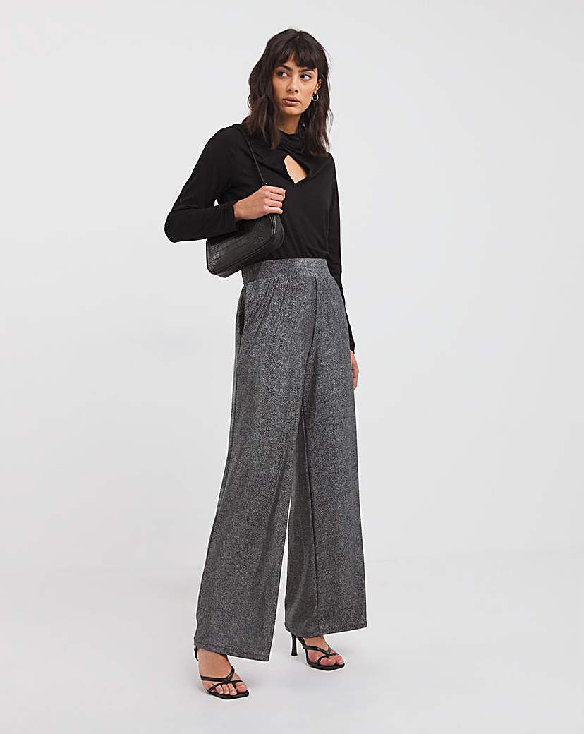 Wide Leg Glitter Knit Pull On Trouser