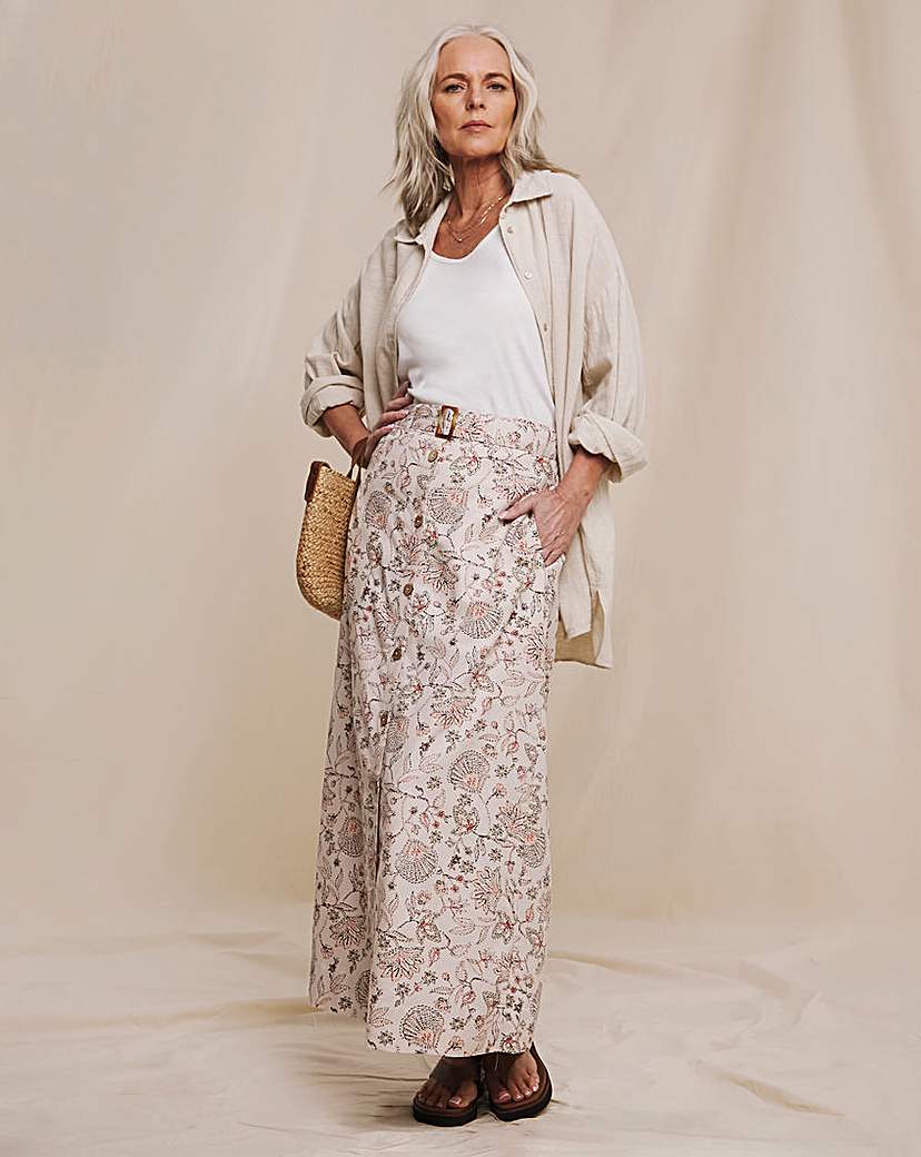 Julipa Print Belted Linen Skirt